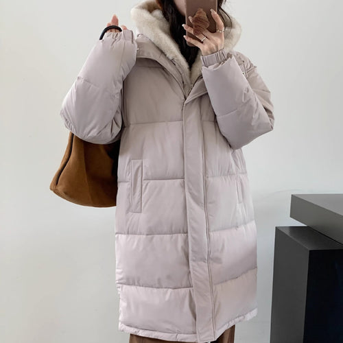 Damen Eleganter gefütterter Winterparka mit Plüschkragen und praktischen Taschen EB