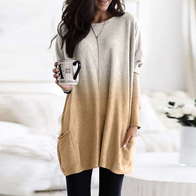 Damen nan oversized Ombre Stricktunika mit seitlichen Einschubtaschen und Rundhalsausschnitt EB