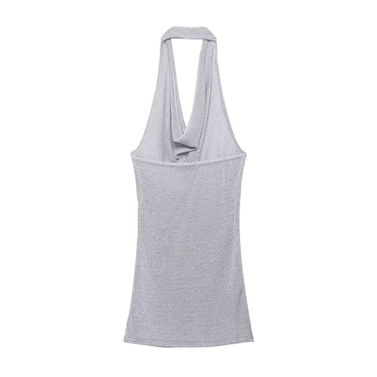 Damen Haltertop mit elegantem Wasserfallausschnitt und figurumspielendem Schnitt EB