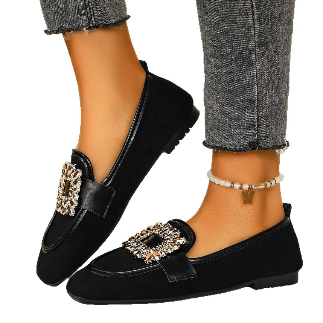 Damen elegante Ballerinas mit geschmackvollem Tiermuster und funkelndem Schmuckdetail EB