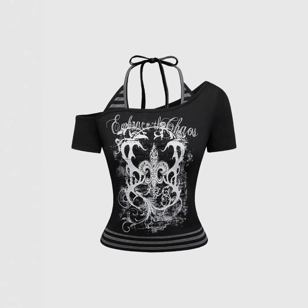 Damen Off-Shoulder Top mit grafischem Design EB