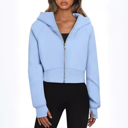 Damen cropped Kapuzenjacke mit durchgehendem Reißverschluss EB