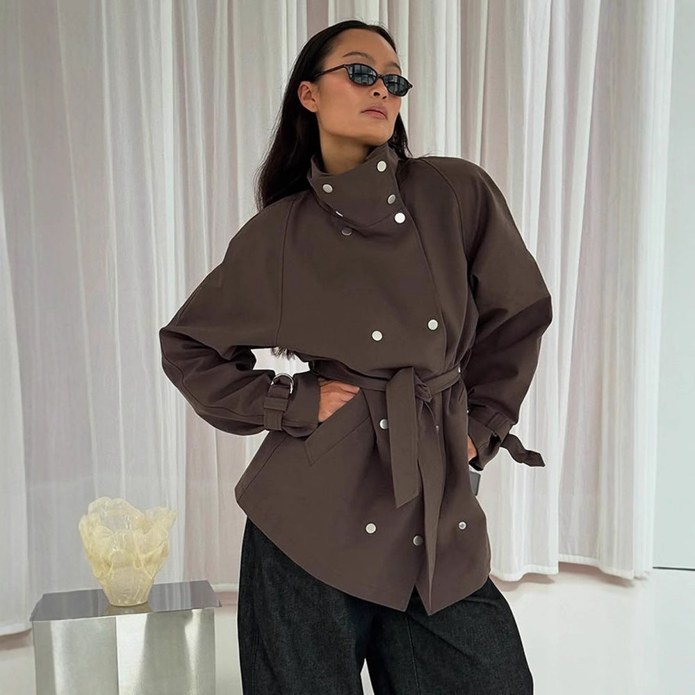 Damen modische Utility-Jacke mit hohem Kragen und praktischen Taschen EB