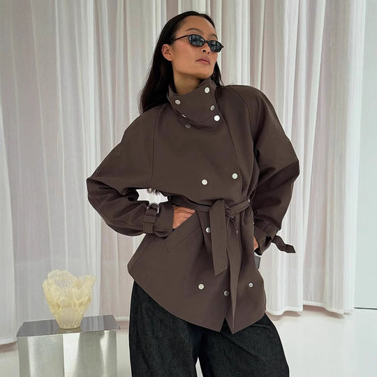 Damen modische Utility-Jacke mit hohem Kragen und praktischen Taschen EB