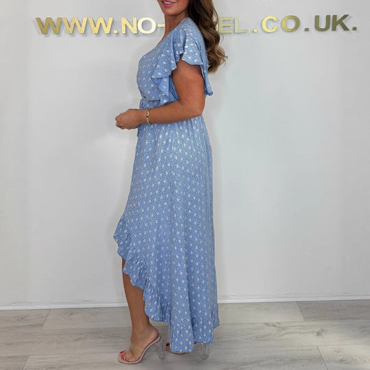 Damen High-Low Rüsch Wickelkleid EB
