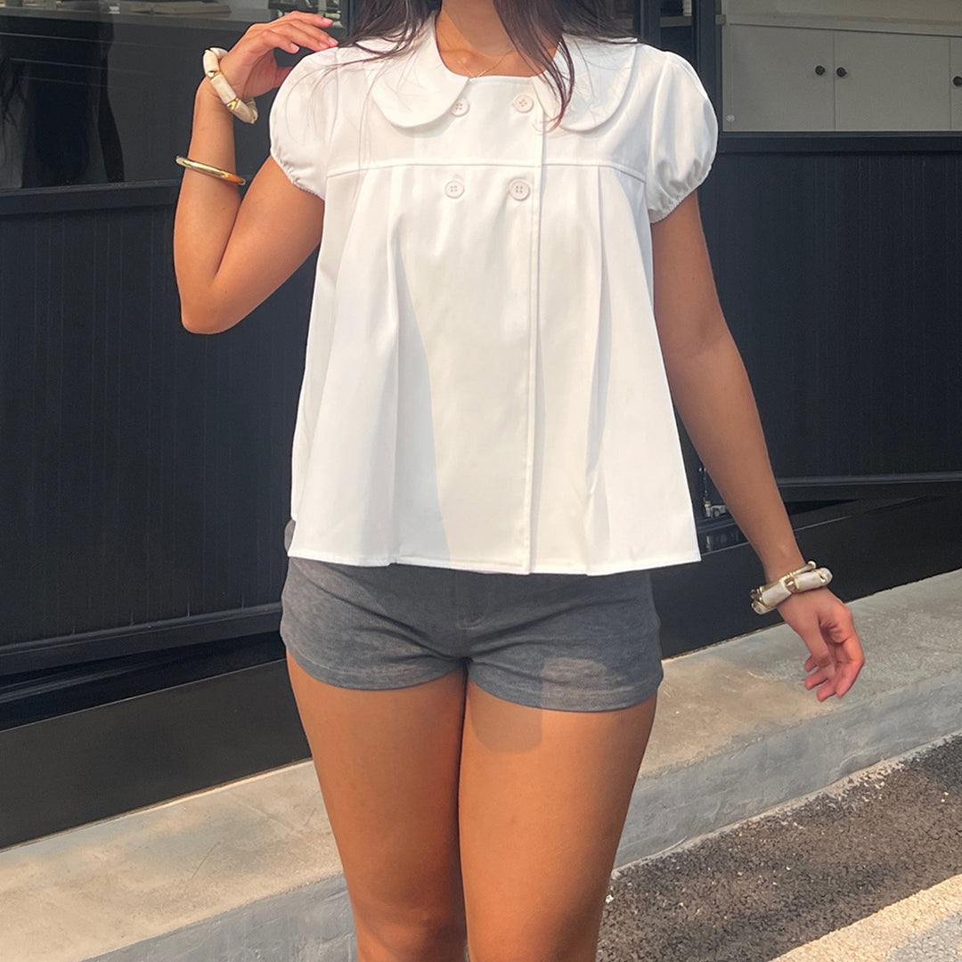 Damen Bluse mit raffinierter Knopfleiste und verspielten Puffärmeln EB