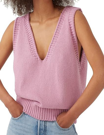 Damen lässiger Strickpullover ohne Ärmel mit tiefem V-Ausschnitt EB