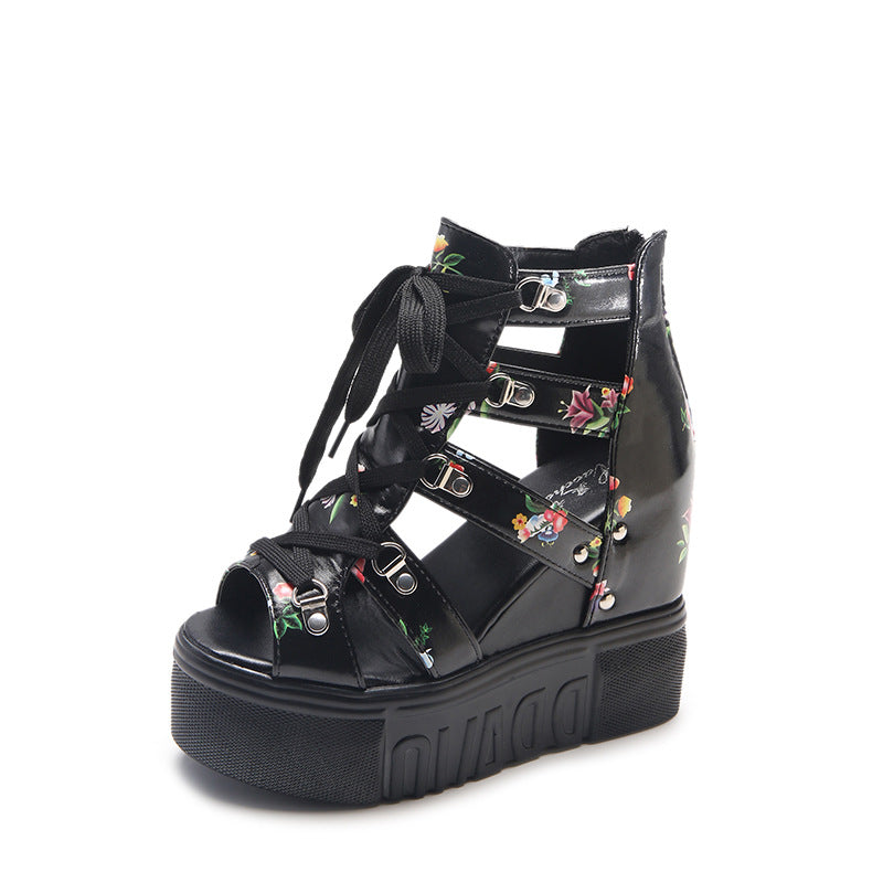 Damen Wedge-Sandaletten mit modischem Floral-Design und elastischen Riemen EB