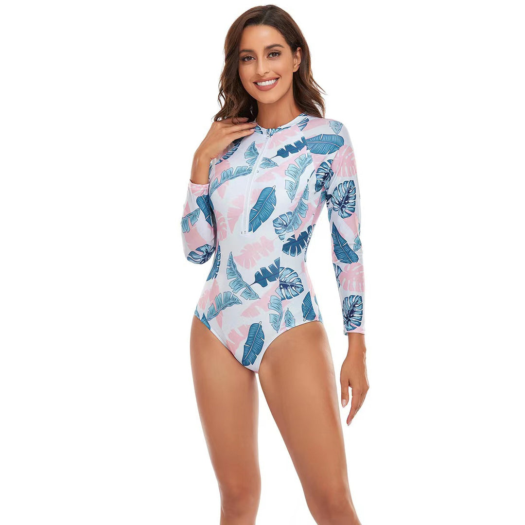 Damen Sportlicher Kurzarm Badeanzug mit trendigem Floral-Muster EB