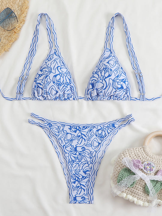 Damen Triangel-Bikini-Set mit lebhaftem Strandmotiv EB