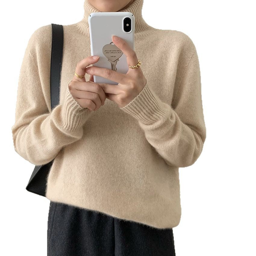 Damen Flauschiger Rollkragenpullover aus Wollmix mit gerippten Bündchen EB