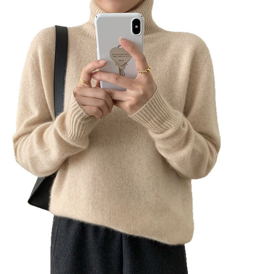 Damen Flauschiger Rollkragenpullover aus Wollmix mit gerippten Bündchen EB