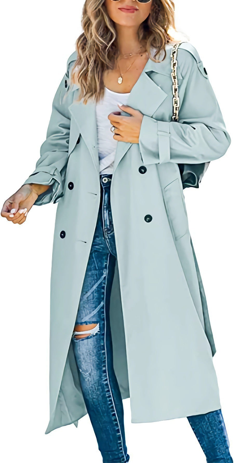 Damen Eleganter Trenchcoat im Oversize-Stil mit Taillengürtel EB