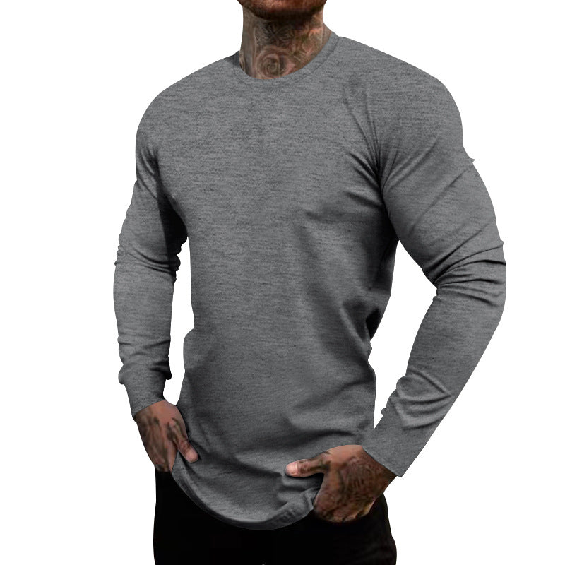Herren nan figurbetontes Langarmshirt mit Rundhalsausschnitt, elastischem Baumwollstretch und verlängertem Saum EB
