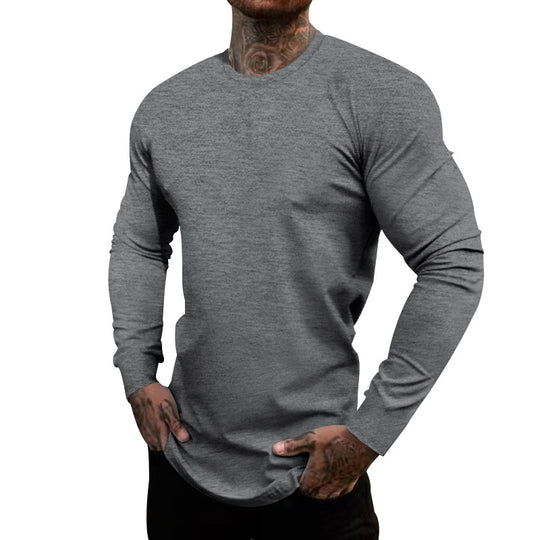 Herren nan figurbetontes Langarmshirt mit Rundhalsausschnitt, elastischem Baumwollstretch und verlängertem Saum EB