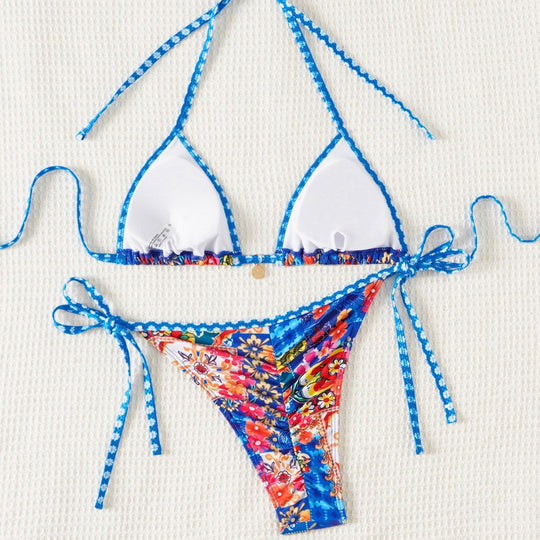 Damen Triangel-Bikini mit floralem Muster und Raffungen EB
