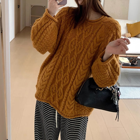 Damen Grobstrickpullover mit lässigem Schnitt und großzügigen Ärmeln EB