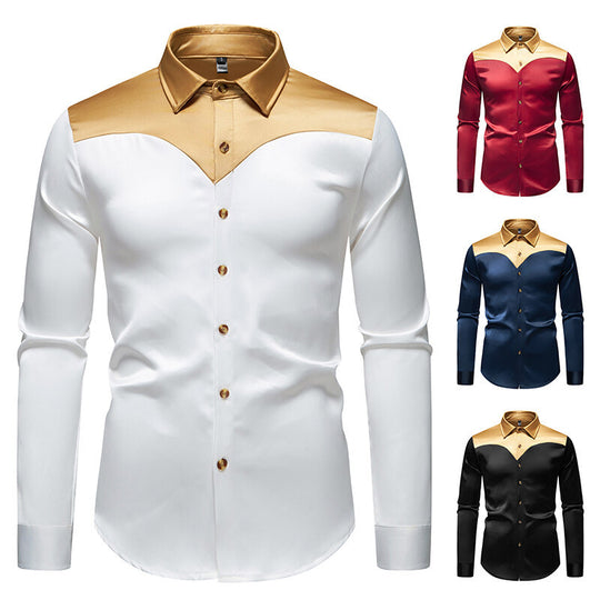 Herren Elegantes Langarmhemd mit glänzendem Kragen EB
