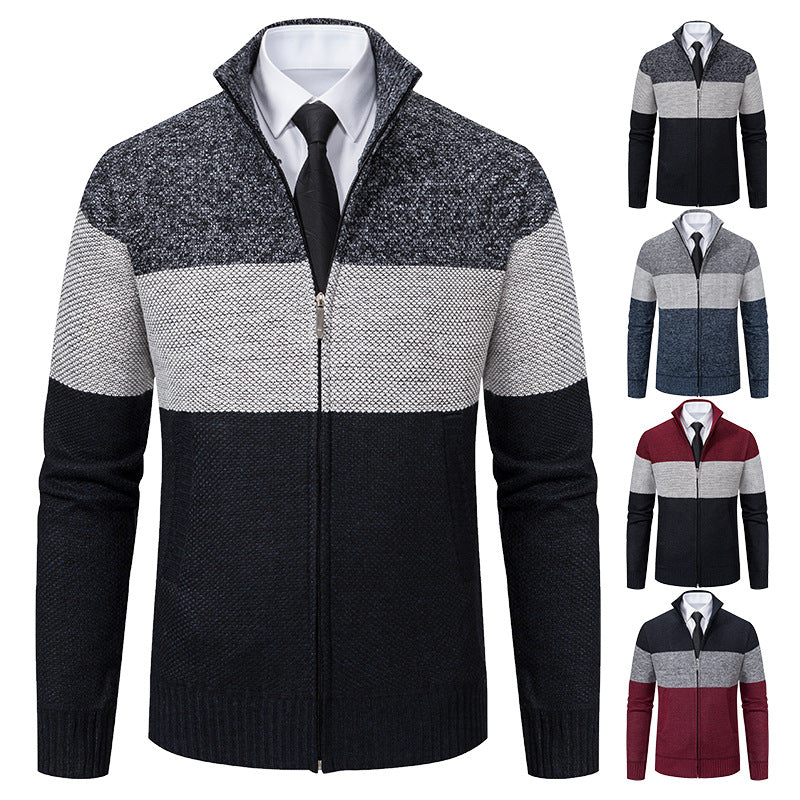 Herren modische Strickjacke mit hohem Kragen und modernem Reißverschluss EB