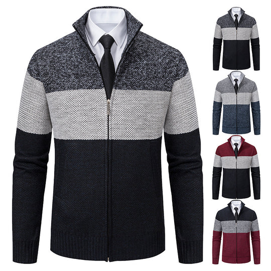 Herren modische Strickjacke mit hohem Kragen und modernem Reißverschluss EB
