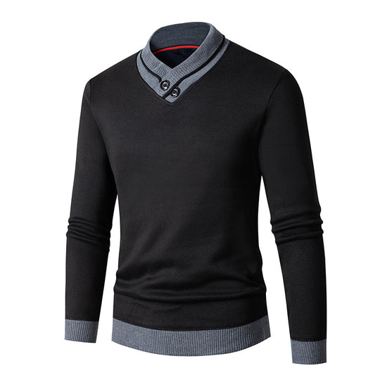 Herren Pullover mit modernem Schalkragen und Knopfdetails EB