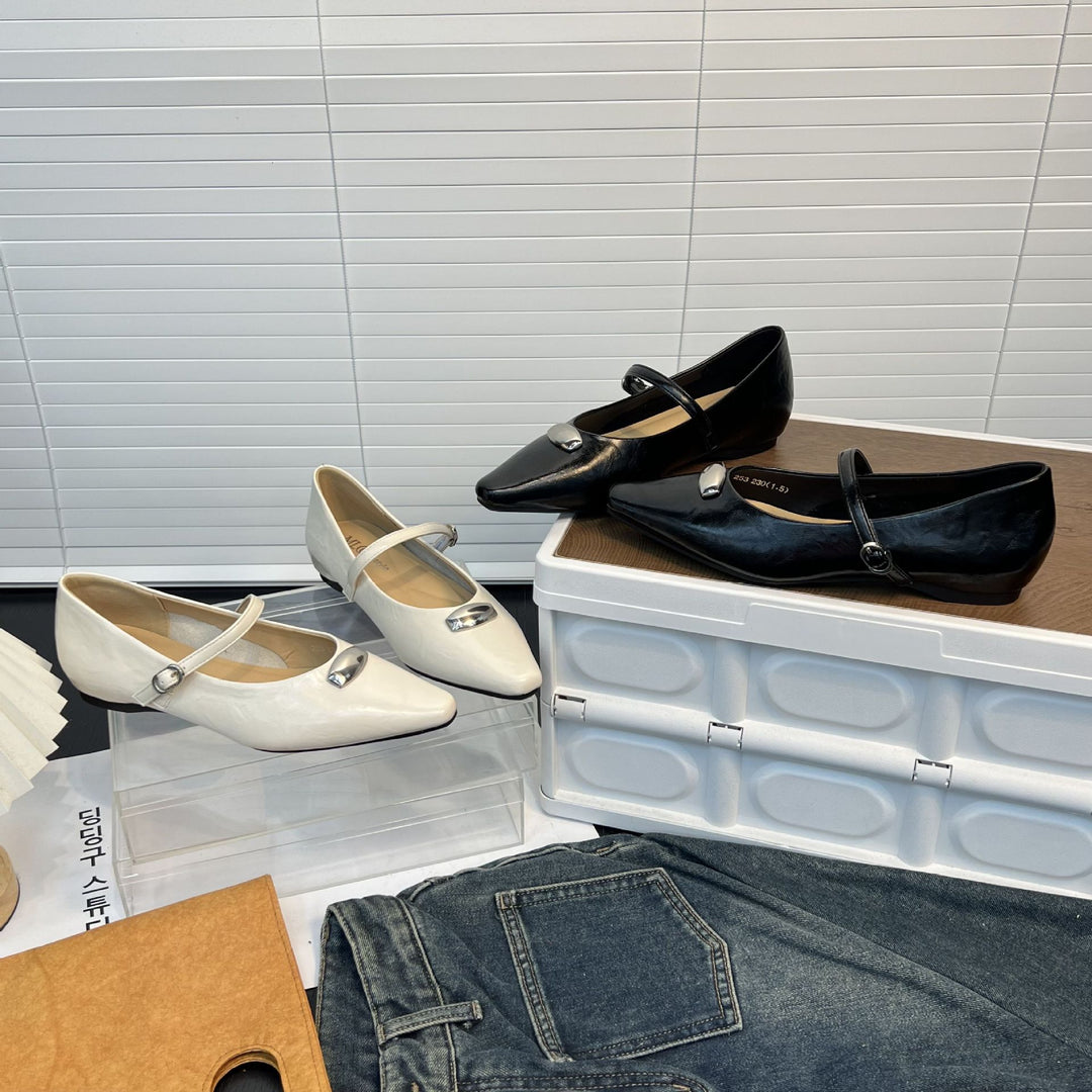 Damen Elegante Ballerinas mit modischem Riemen und komfortablem Fußbett EB