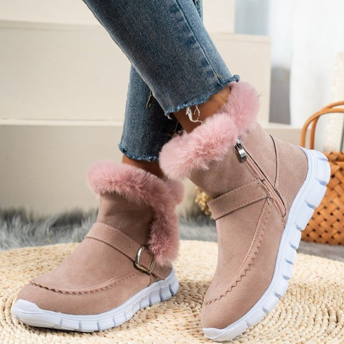 Damen Gefütterte Winterstiefel mit komfortablem Reißverschluss und dekorativer Schnalle EB