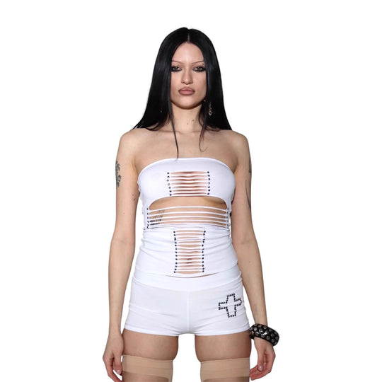 Damen Crop-Top und Shorts-Set mit raffinierten Cut-Outs EB