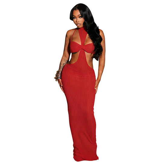 Damen Figurschmeichelndes Maxi-Kleid mit tiefem Ausschnitt und Raffungen EB