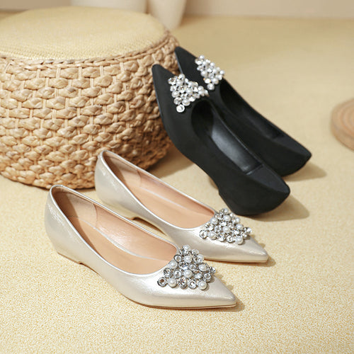 Damen elegante Ballerinas mit funkelndem Schmuckelement EB