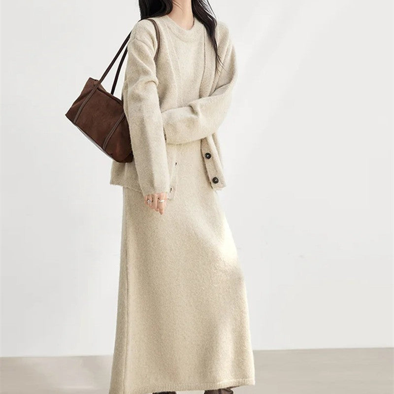 Damen Strickjacke mit knopfen und bequemen langen Ärmeln EB