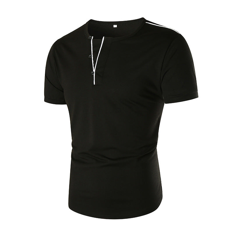 Herren Kurzarm T-Shirt mit halber Knopfleiste und kontrastierenden Nähten EB