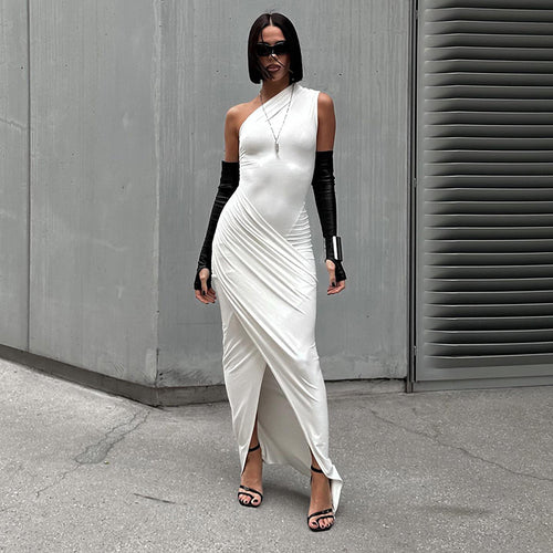 Damen elegantes Bodycon Abendkleid mit asymmetrischem Ausschnitt und Schlitz EB