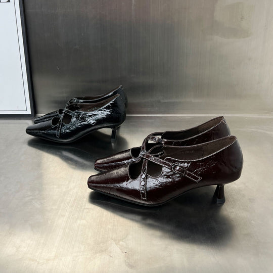 Damen elegante Ballerina Schuhe mit verstellbarem Riemen und glänzendem Obermaterial EB