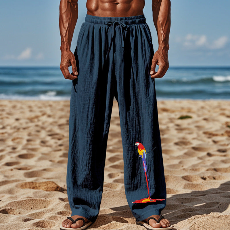 Herren lässige Strandhose mit elastischem Bund und buntem Stickdesign EB