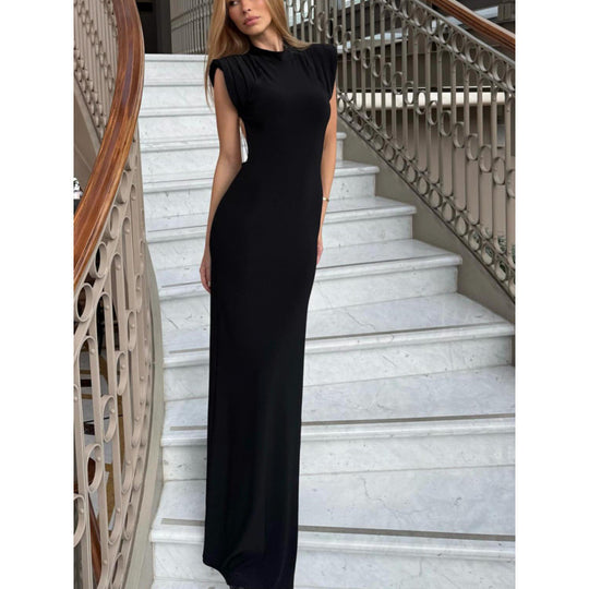 Damen Elegantes Maxikleid mit Schulterpolster und tailliertem Schnitt EB
