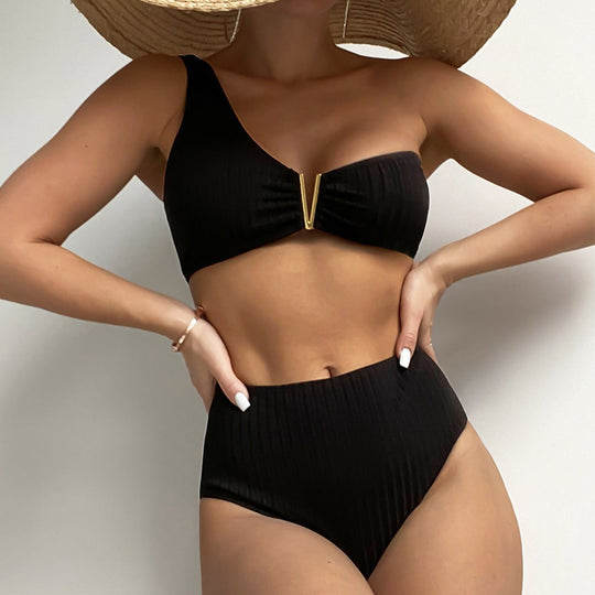 Damen Hochtaillierter Bikini mit asymmetrischem Design EB