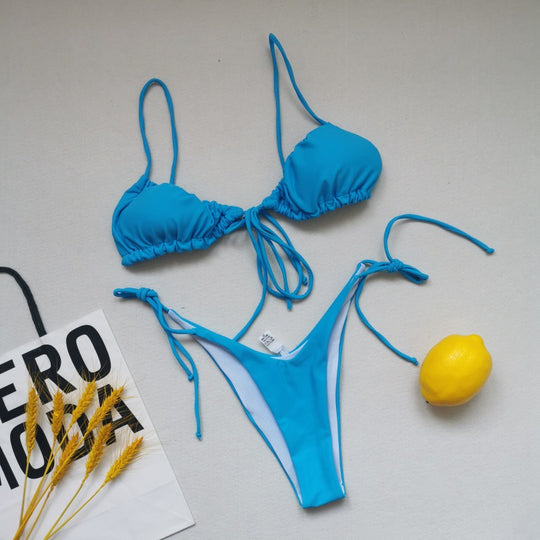 Damen Triangel-Bikini-Set mit verspielten Bindebändern und schickem Farbkontrast EB
