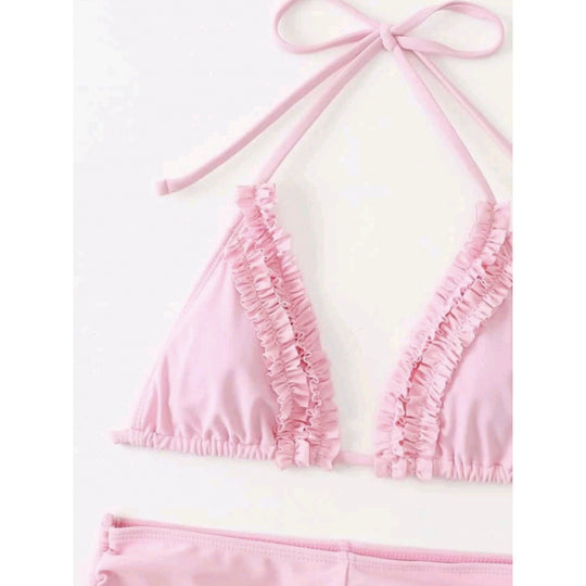 Damen Badeanzug-Set mit Rüschen und verstellbaren Bindebändern EB