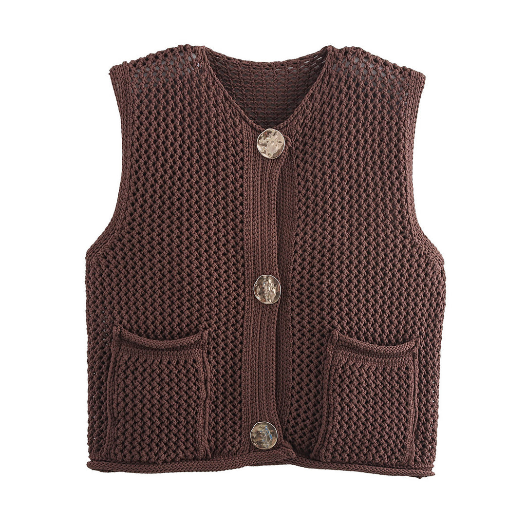 Damen Strickweste mit Taschen und dekorativen Knopfdetails EB