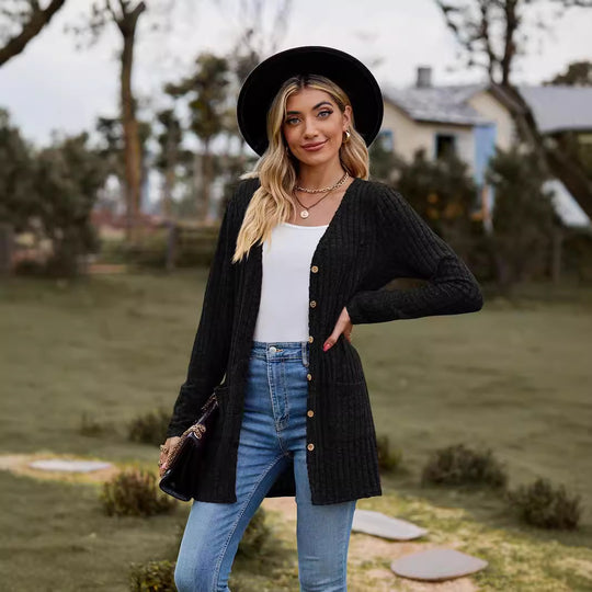 Damen Strickjacke mit langen Ärmeln und praktischen Taschen EB