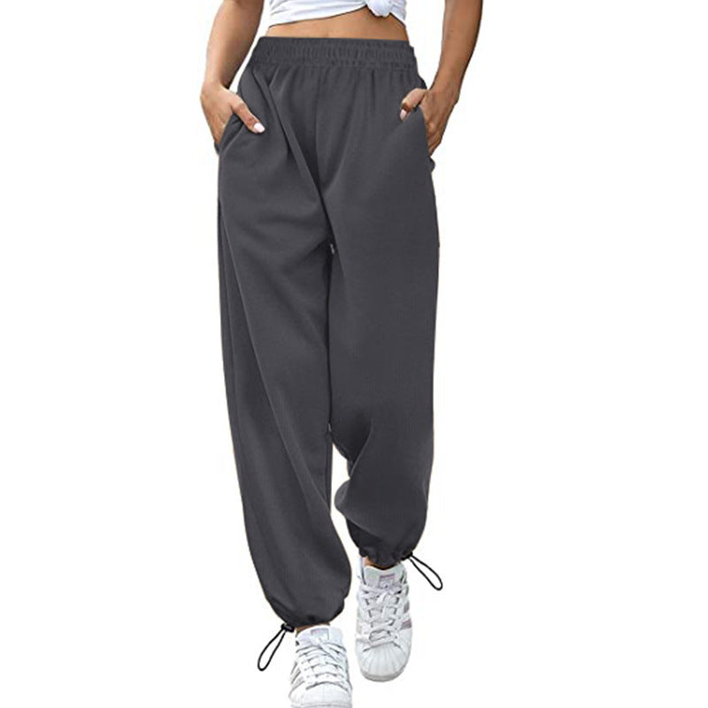 Damen lässige Sporthose mit hohem Bund und seitlichen Taschen EB