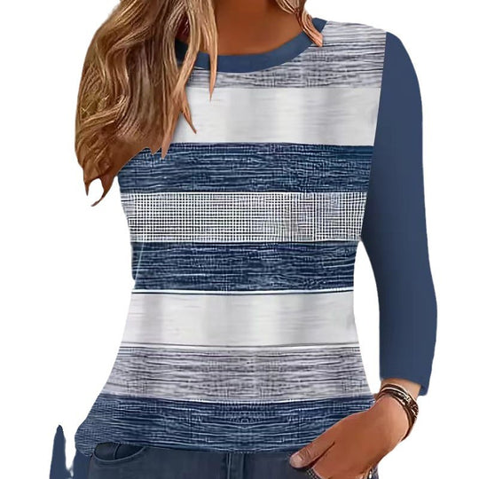 Damen Lässig gestreiftes Langarmshirt mit modischem Schnitt EB