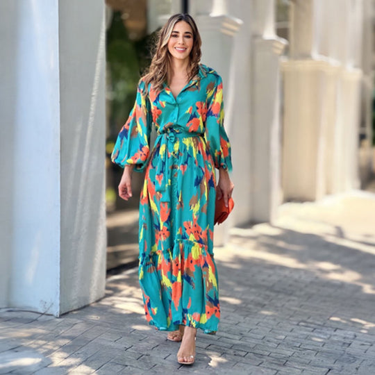 Damen Maxikleid mit floralen Effekten und eleganter Passform EB