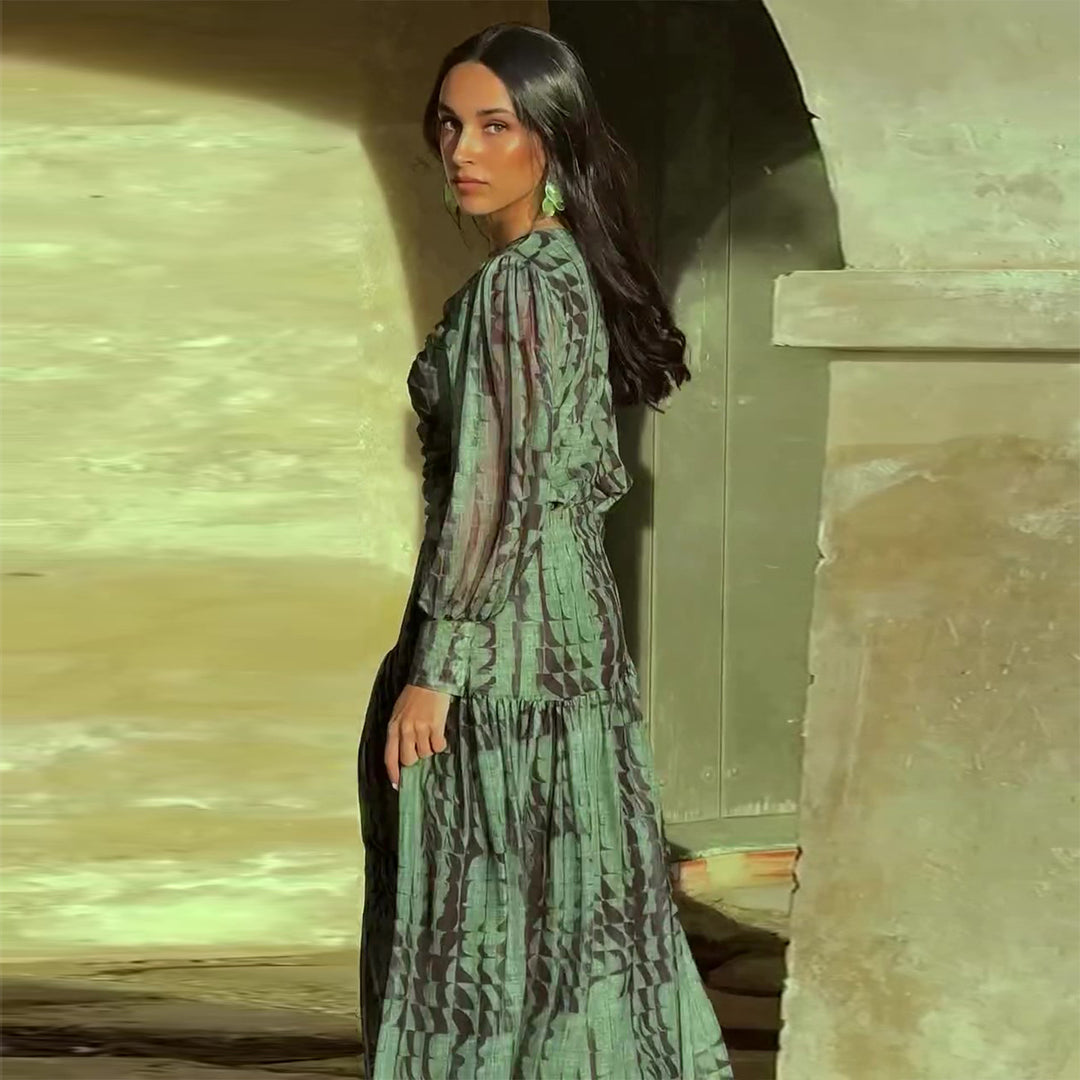 Damen Midikleid mit raffinierten Falten und V-Ausschnitt EB