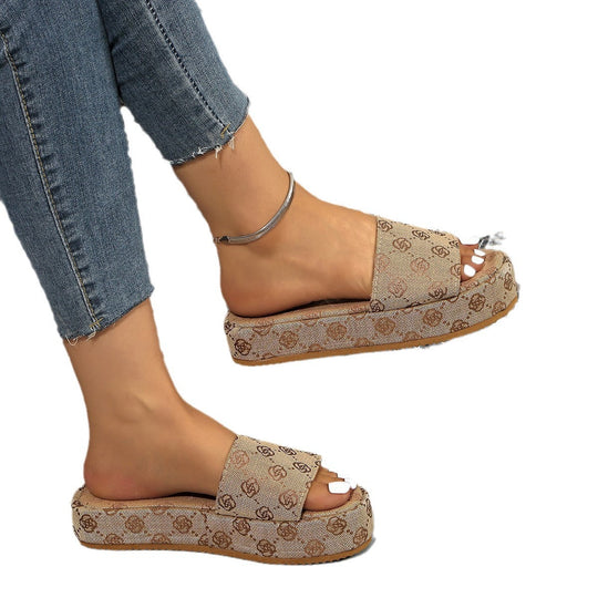 Damen Plattform Rutsch Sandalen mit Stilvollem Grafikdruck Heidi-Mode