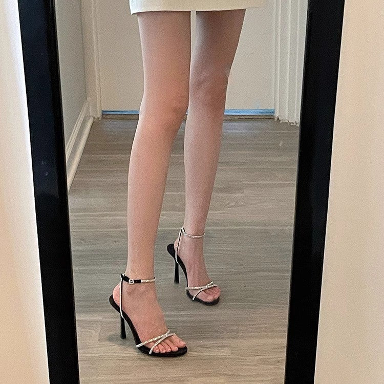Damen elegante Stiletto Sandalen mit funkelnden Strassdetails EB