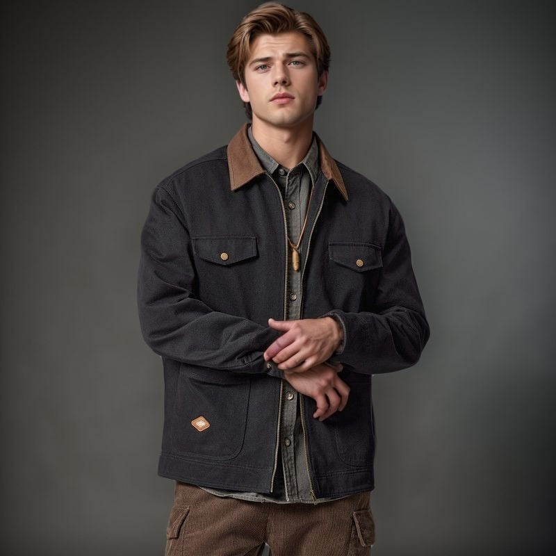 Herren lässige Utility-Jacke mit praktischen Klappentaschen und Reißverschluss EB