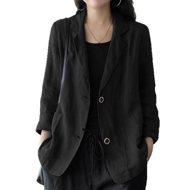Damen Leinenblazer im lässigen Stil mit lockerer Passform und aufgesetzten Taschen EB