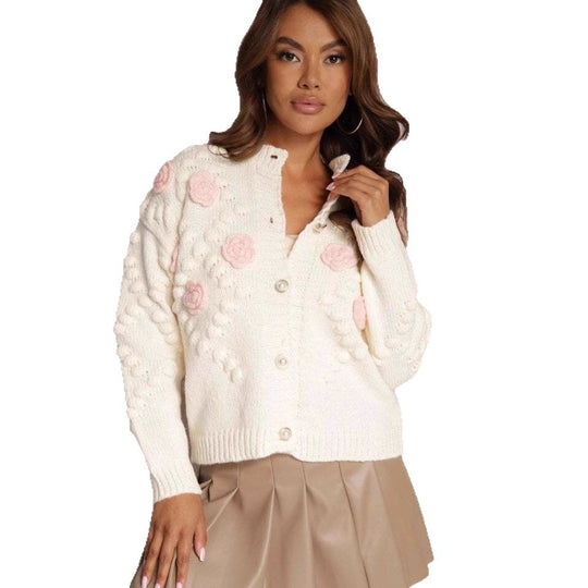 Damen Strickjacke mit floralen Details und Knopfverschluss EB